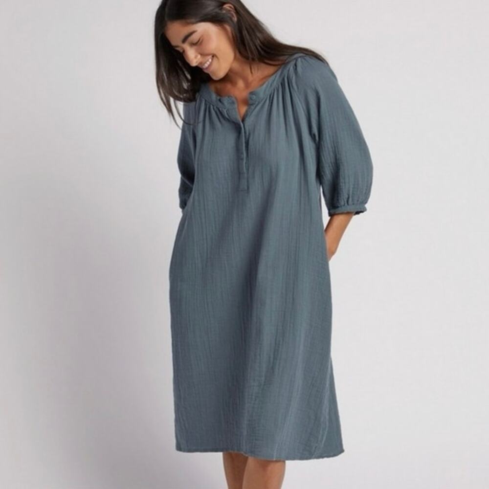 Parachute Organic Cloud Cotton Dress Medium Grey Dusk Gauze Lounge Sleep EUC